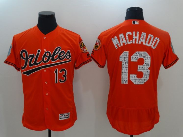 Men Baltimore Orioles #13 Manny Machad Orange 2017 Spring Training MLB Jerseys